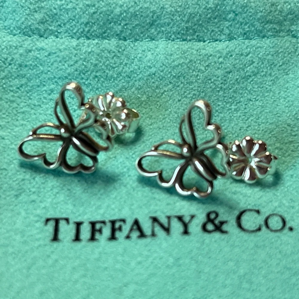 Tiffany & Co Butterfly Earrings Studs Nature Lover Garden Stencil Earrings - Picture 1 of 10